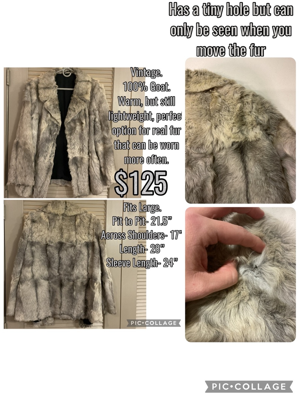 Vintage Goat Fur Coat in Grey and Cream - Women’s Cape Jacket